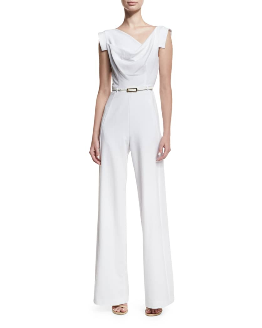 Jackie Cap-Sleeve Belted Wide-Leg Jumpsuit | Neiman Marcus
