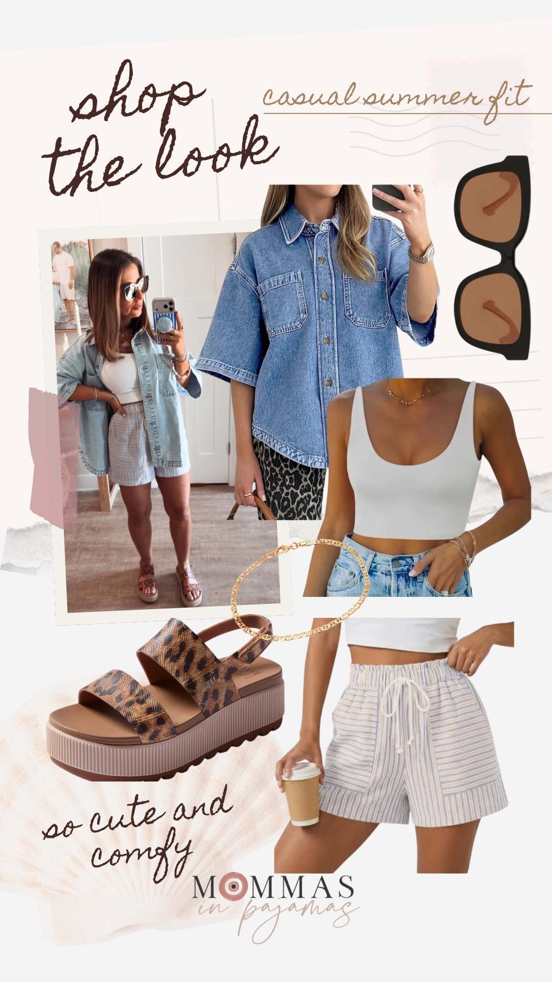 You will 100% see me wearing this outfit on repeat this summer and I am absolutely love it. These shorts are so flattering and paired with this double lined tank and denim top and leopard sandals this comfy look is even cuter. 
Striped comfy shorts for summer, leopard waterproof platform sandals

#LTKPetite #LTKMidsize #LTKSeasonal