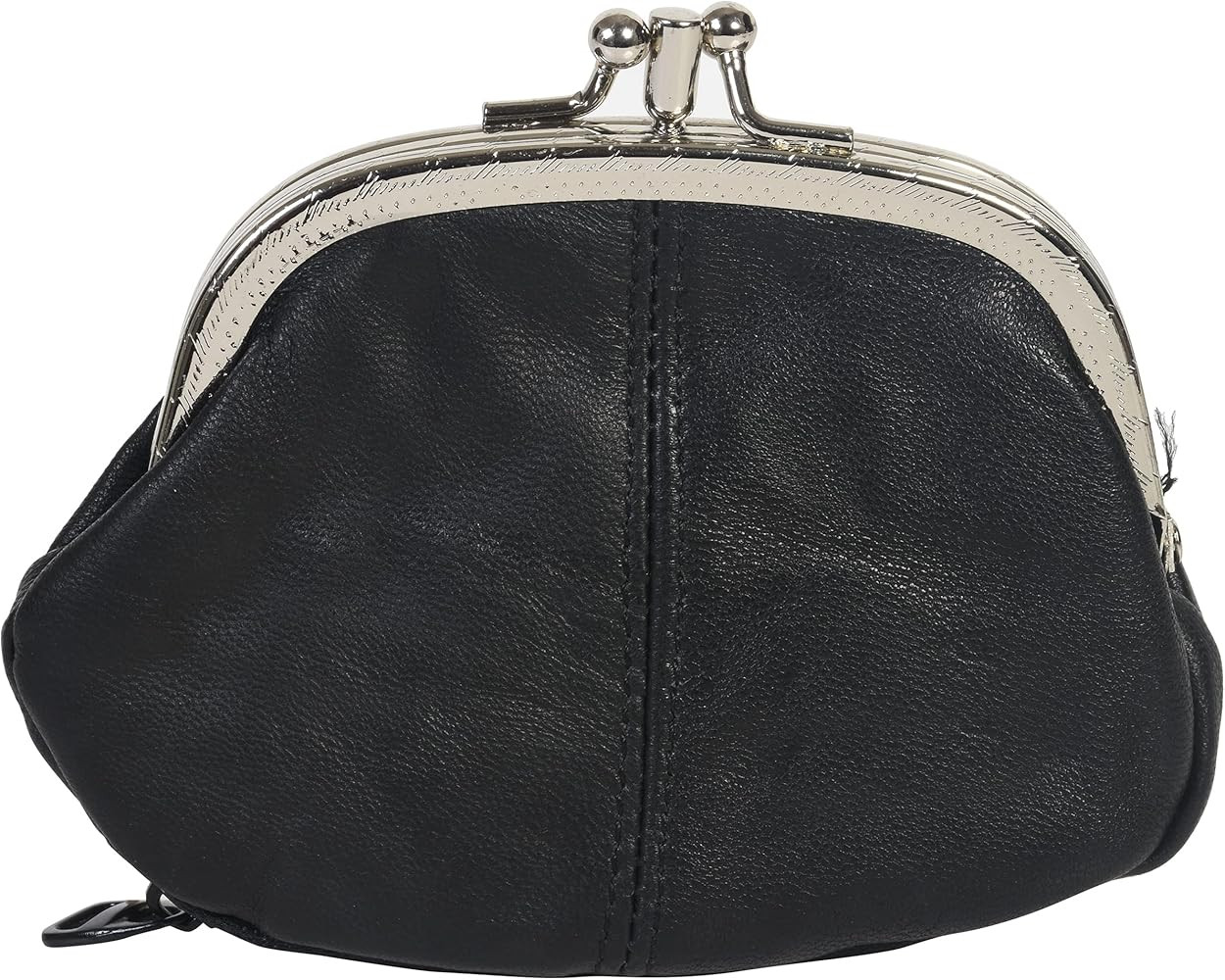 Coin Purse Double Frame with Zipper Pocket (Black) | Amazon (US)