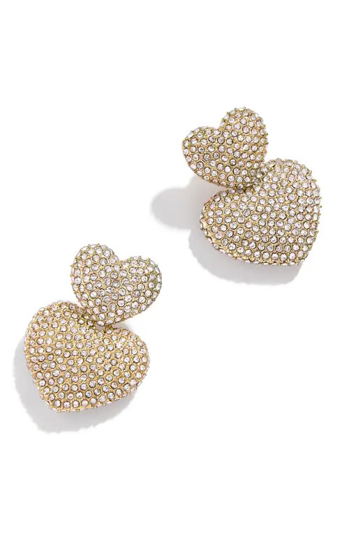 BaubleBar Harley Pavé Heart Drop Earrings in Clear/gold at Nordstrom | Nordstrom