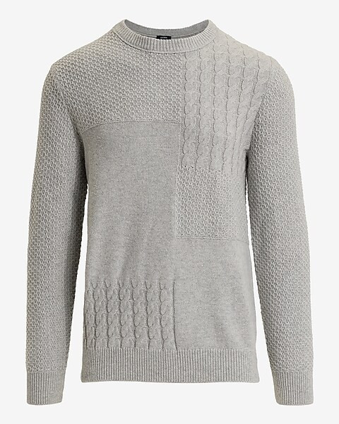 Cotton-Blend Textured Patchwork Crew Neck Sweater | Express