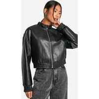 boohoo Women's Collar Detail Faux Leather Bomber Jacket in Black | Size: 12 | boohoo (US & Canada)
