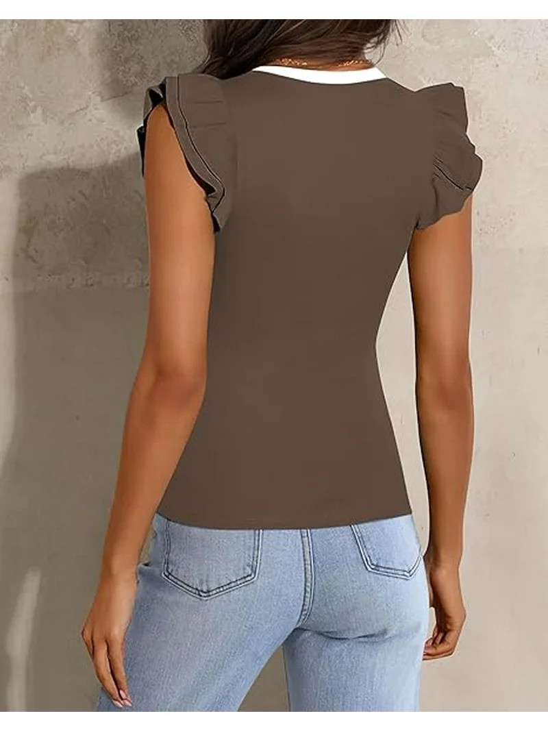 PRETTYGARDEN Womens V Neck Summer Tops Ruffle Sleeveless Slim Fit T Shirts Going Out Casual Blous... | Walmart (US)