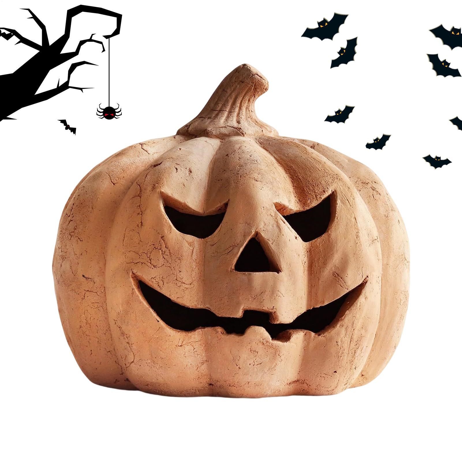 Handmade Terracotta Pumpkin Jack O' Lantern Outdoor Indoor, Halloween Fall Terracotta Pumpkin Lan... | Amazon (US)