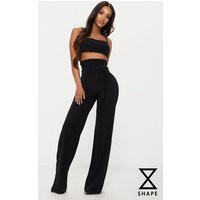 Shape Black Slinky Extreme High Waist Detail Wide Leg Trousers | PrettyLittleThing UK