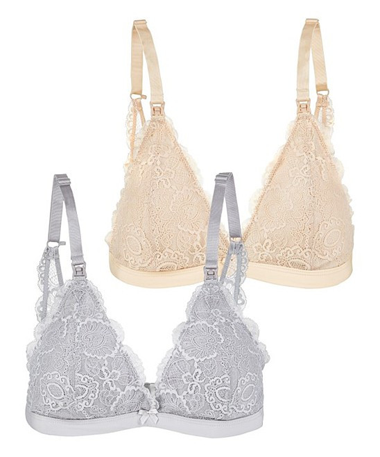 Oh La Lari Women's Bralettes NUDE/GRY - Nude & Gray Lace Nursing Bra Set - Women | Zulily