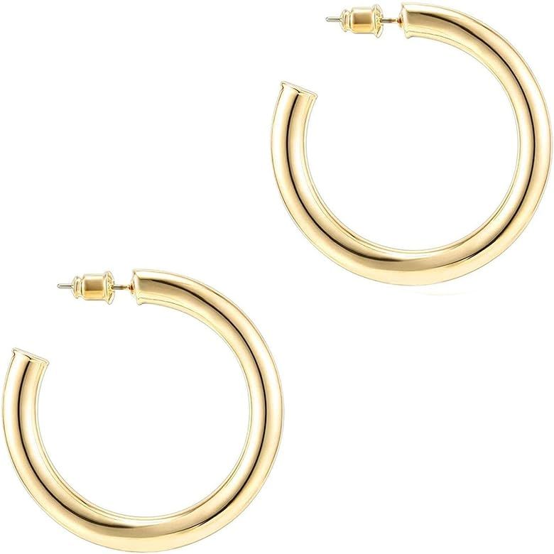 Amazon.com: PAVOI 14K Yellow Gold Colored Lightweight Chunky Open Hoops | 30mm Yellow Gold Hoop E... | Amazon (US)