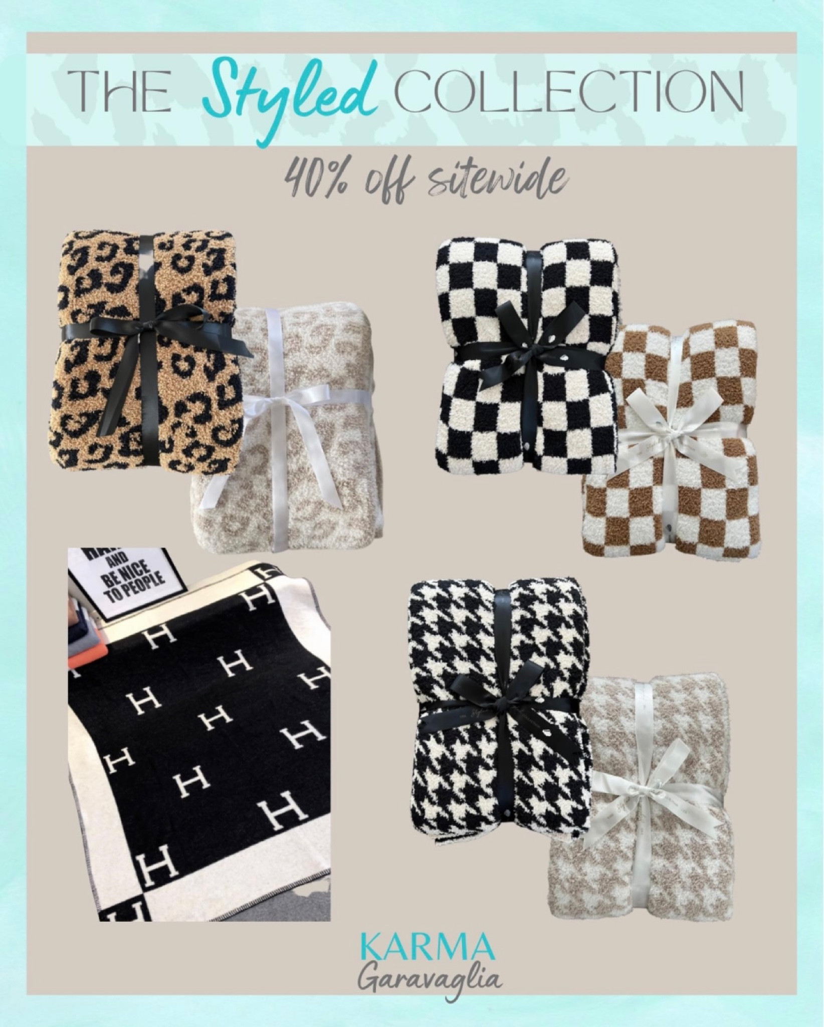 The Styled Collection, Cyber Week Sale, The Styled Collection Sale 40% off site wide, promo code HOLIDAY40, click on “copy promo code” button and then click “shop”, ends 11/21, my bestseller Barefoot Dreams blanket dupe is part of the sale, softest blanket, leopard blanket, houndstooth blanket, checkered blanket, Hermes inspired blanket, designer inspired blanket, Bestseller barefoot dreams blanket dupe, Christmas, gift idea, gift guide, #giftguide #christmas #barefootdreamsdupe #giftidea

Follow me @karmagaravaglia for more fashion finds, beauty faves, lifestyle, home decor, sales and more! So glad you’re here!! XO!!#LTKSale

#LTKHoliday #LTKCyberweek #LTKGiftGuide