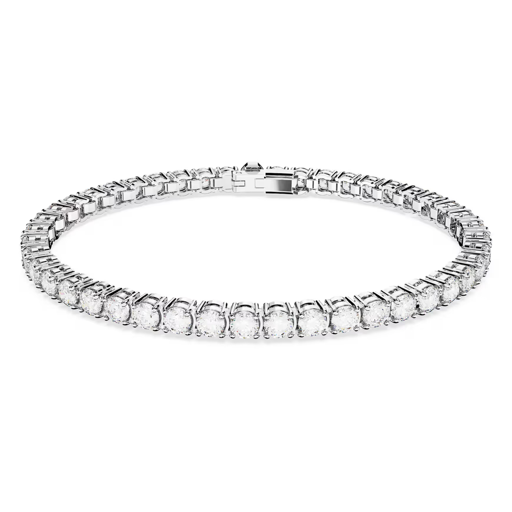 Matrix Tennis bracelet, Round cut, White, Rhodium plated by SWAROVSKI | SWAROVSKI