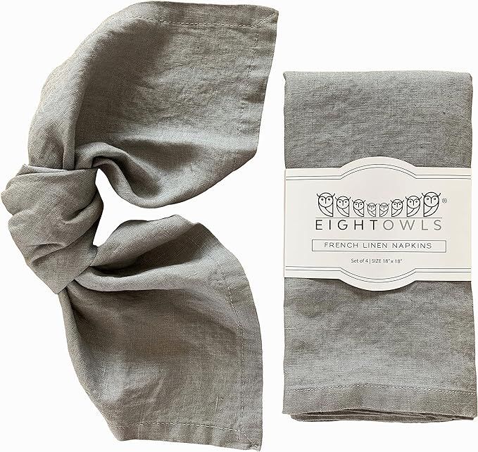 Linen Napkins –100% French Flax – Stonewashed Pure Linen Cloth Napkins - Size 18 Inch x 18 In... | Amazon (US)