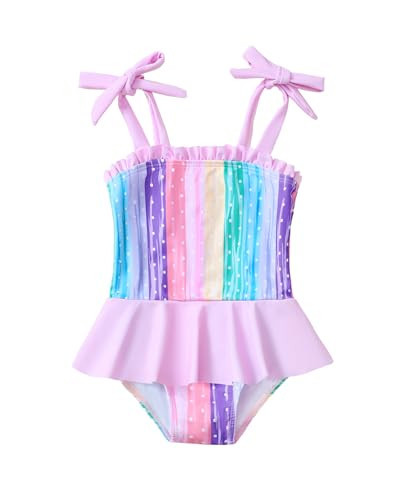 Toddler Swimsuit Girl Girls Bathing Suit Toddler Ruffle Adjustable Straps Swimwear Swim Suit Stripe Colored Bikini Baby Girl Swimsuit 18-24 Month | Amazon (US)
