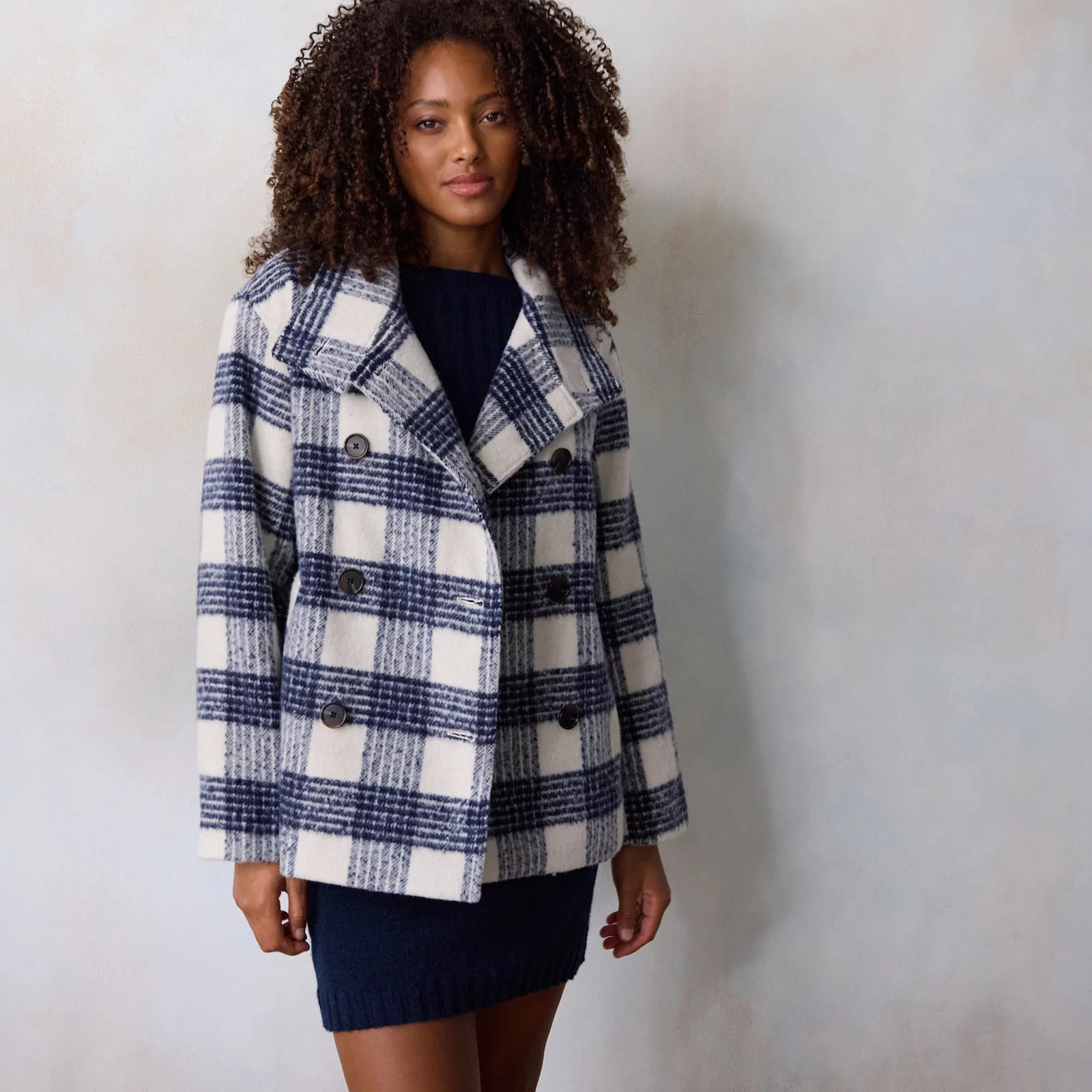 Women's LC Lauren Conrad Double-Breasted Coat, Size: XXL, Blue Waffle Plaid | Kohl's