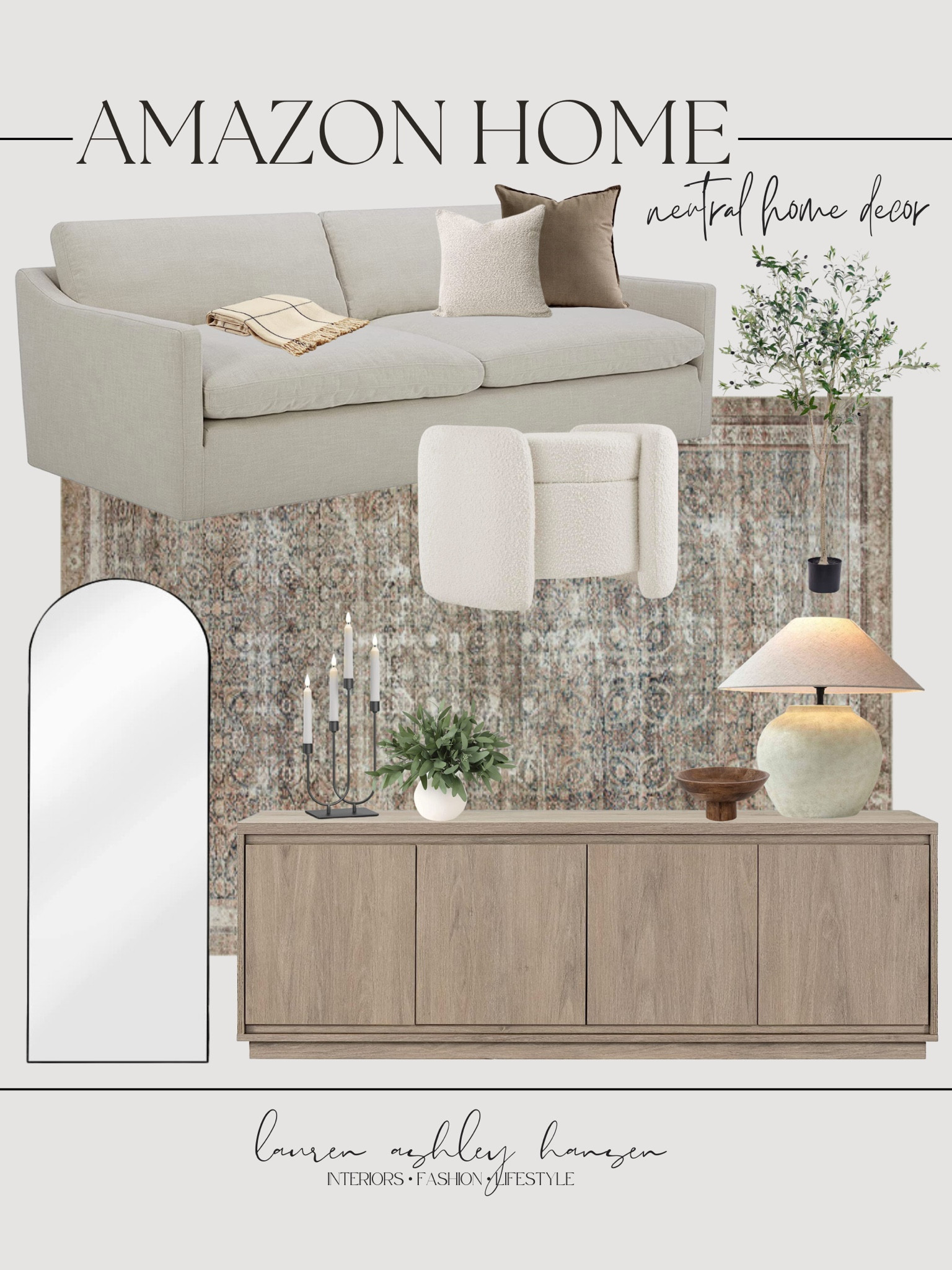 I absolutely love this living room-inspired mood board utilizing all home decor and furniture finds from Amazon! This sofa looks so comfortable, and the quality seems to be very good based on reviews. I also love the mixture of textiles from linen to boucle! Absolutely perfect!