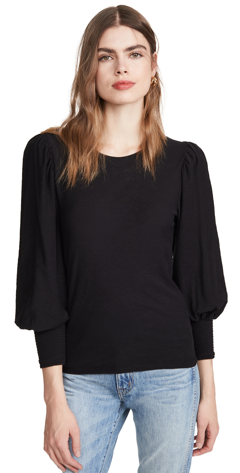 Nation LTD Loren Smocked Tee Black M | Shopbop