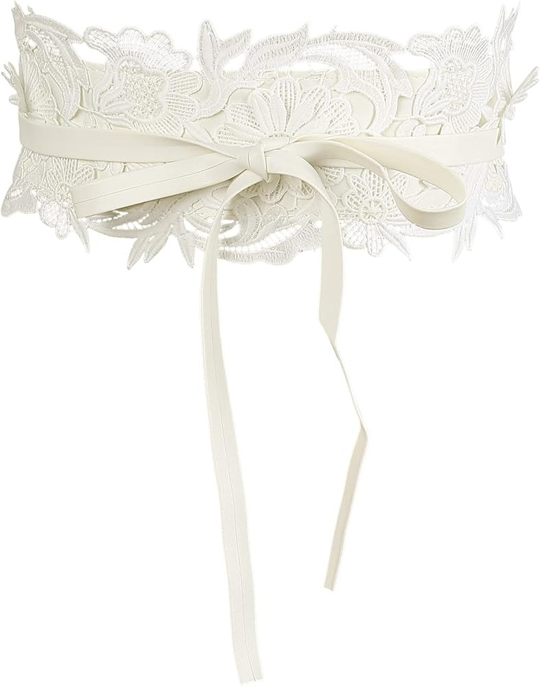 Allegra K Womens Lace Wide Waist Belt Wrap Around Obi Croset Belts Bowknot | Amazon (US)
