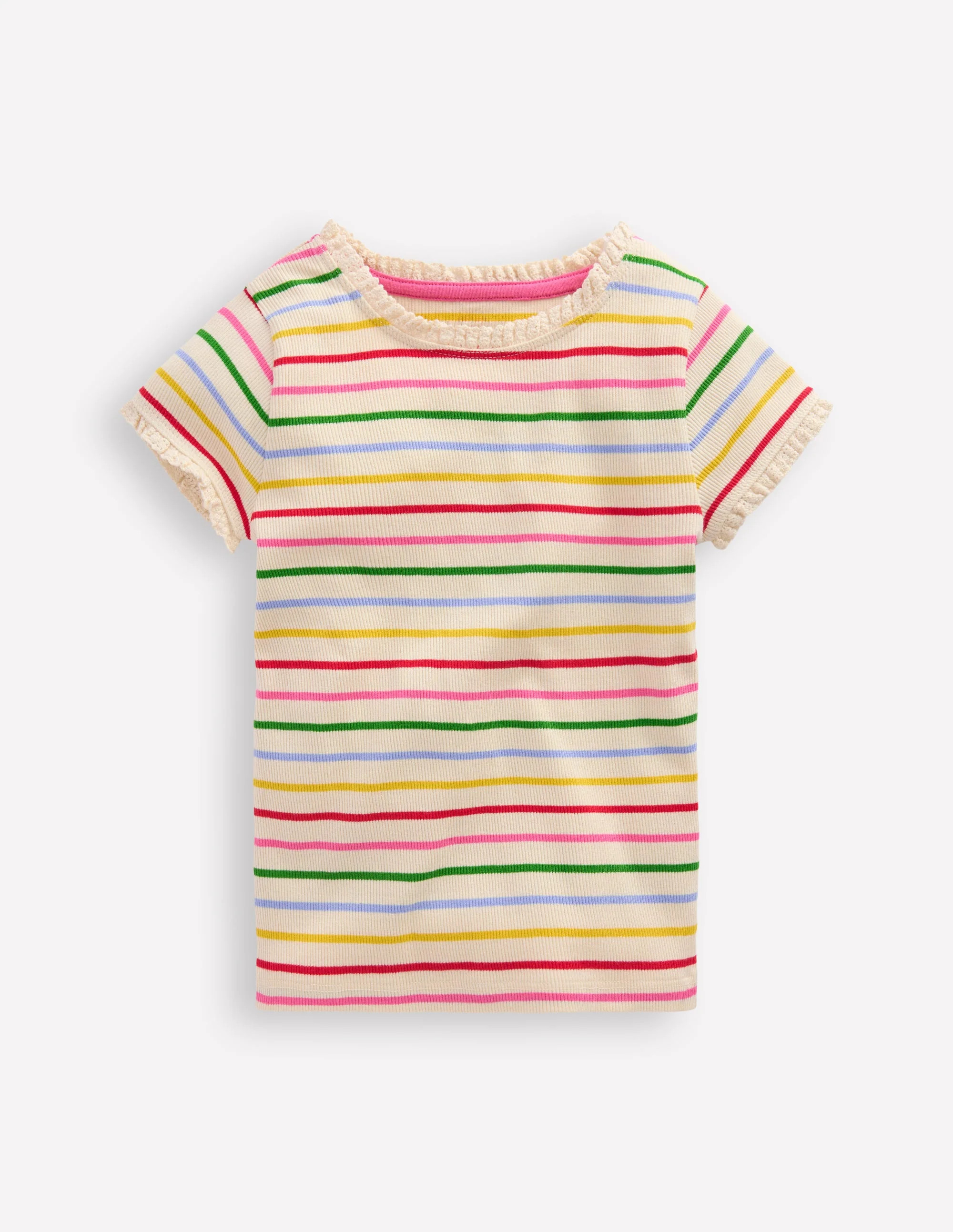 Short Sleeve Ribbed T-Shirt-Multi Stripe | Boden (US)