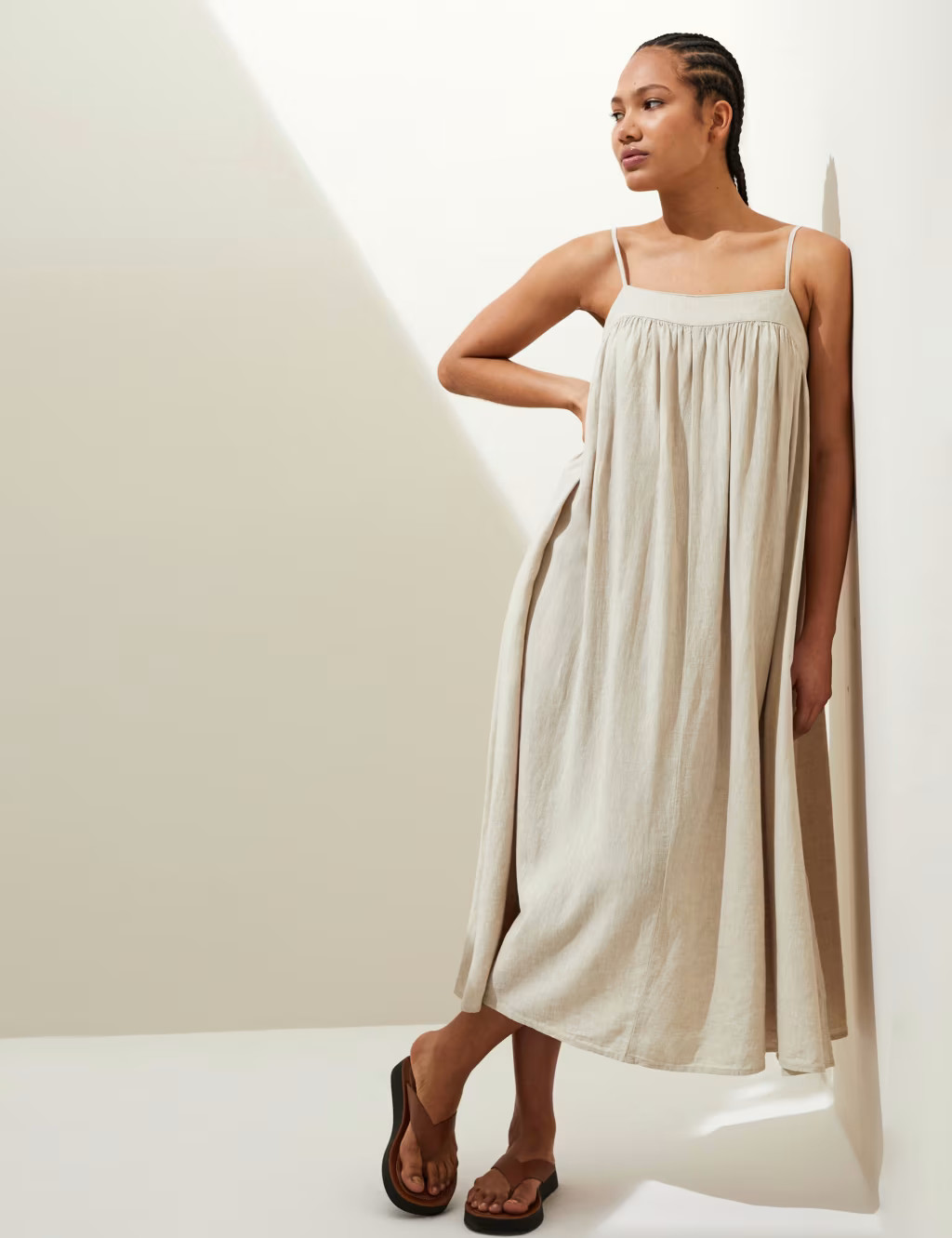 Linen Rich Square Neck Midi Cami Dress | Marks & Spencer (UK)