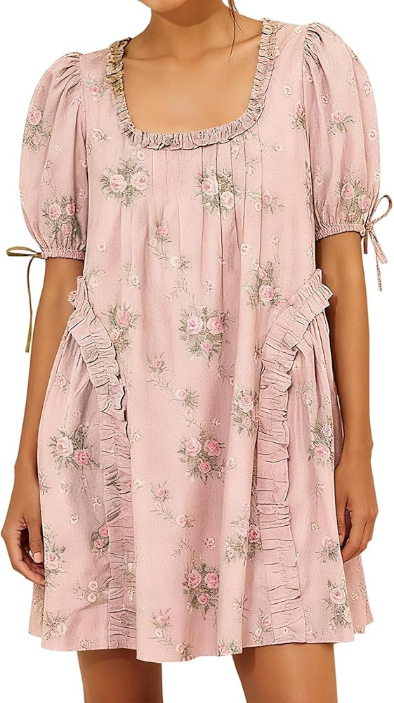 Women Short Puffy Sleeve Princess Tulle Dress Fluffy Mesh Fairy Mini Dress Bubble Sleeve Party Pr... | Amazon (US)