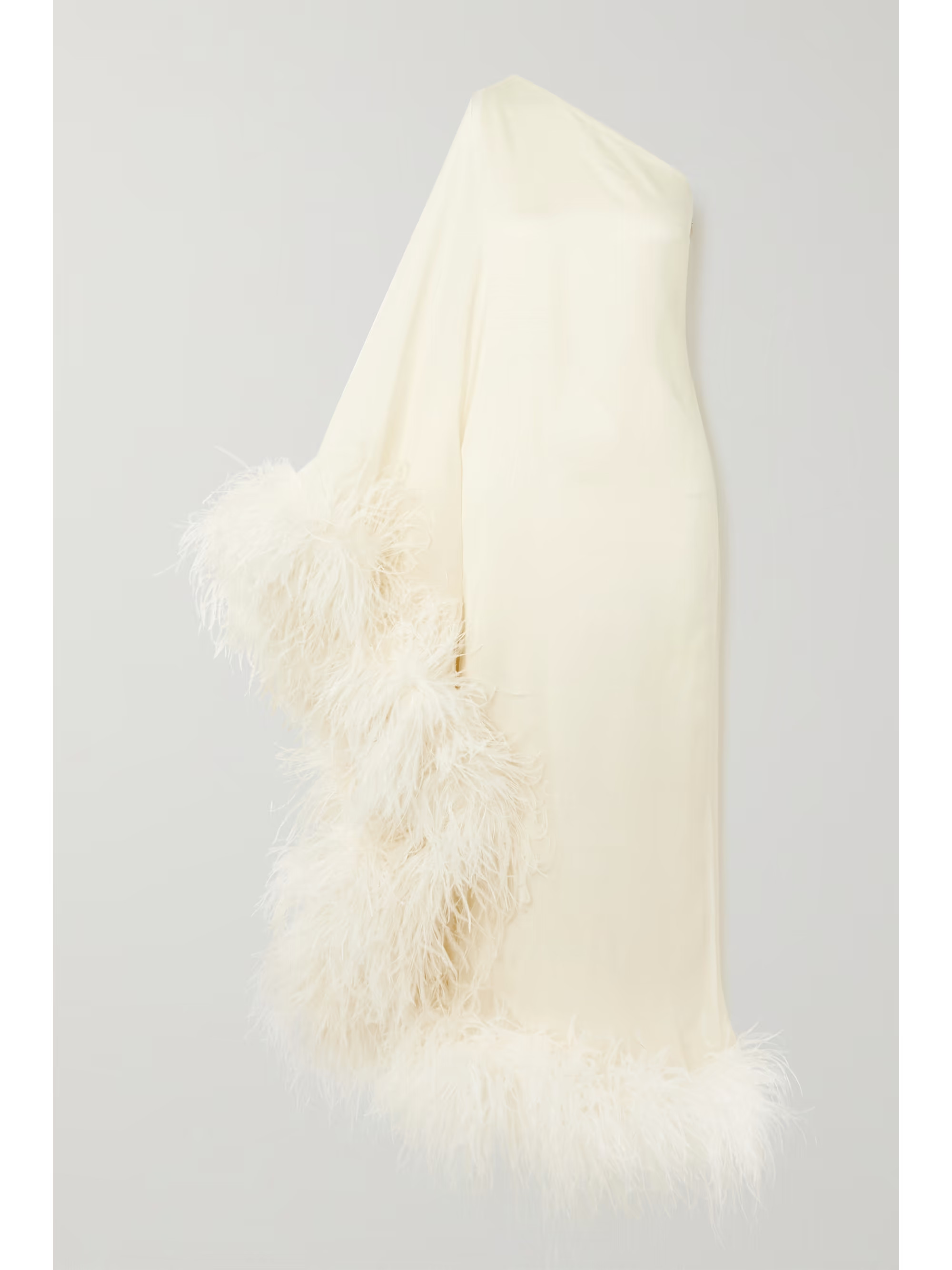 + NET SUSTAIN Ubud one-shoulder feather-trimmed silk-crepe gown | NET-A-PORTER (US)