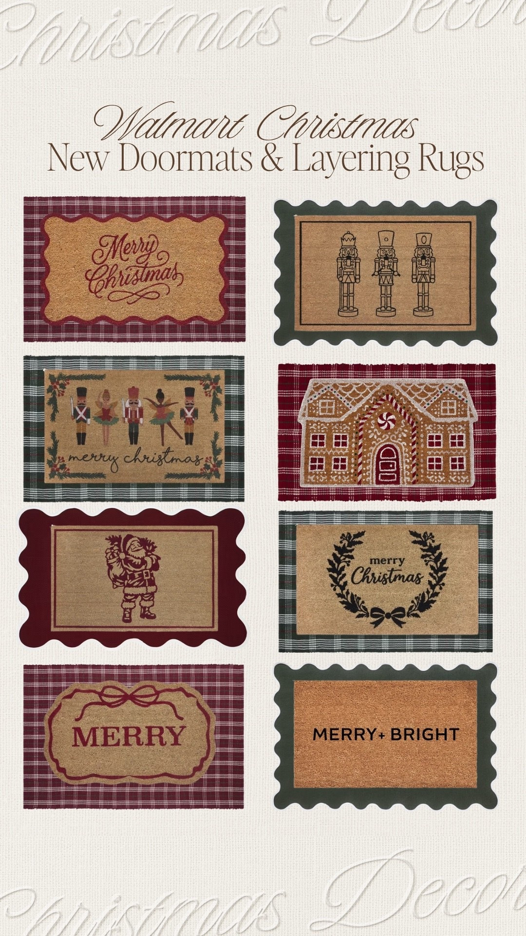 The most beautiful Christmas doormats just landed on Walmart (& they’re affordable!) create your own Christmas scatter rug + doormat combo below 🌲✨

#christmas #christmasdoormat #holidaydoormat #holidaydecor #christmasporch #plaidrug #plaidscatterrug #walmart #walmartfind #walmarthome #christmas2026

#LTKHome #LTKSeasonal