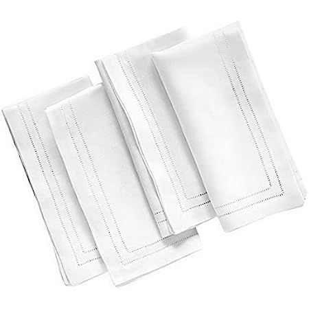 Hausattire Cloth Dinner Napkins in Cotton Flax Fabric with Hemstitched Detailing & Mitered Corners - | Amazon (US)