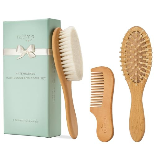 Natemia Baby Hair Brush and Comb Set for Newborns - Wooden Baby Hair Brush and Comb Set - Soft Bristle Hair Brush as Baby Registry Gift Set - Toddler Cradle Cap Brush - Baby Comb & Baby Brush Wooden | Amazon (US)