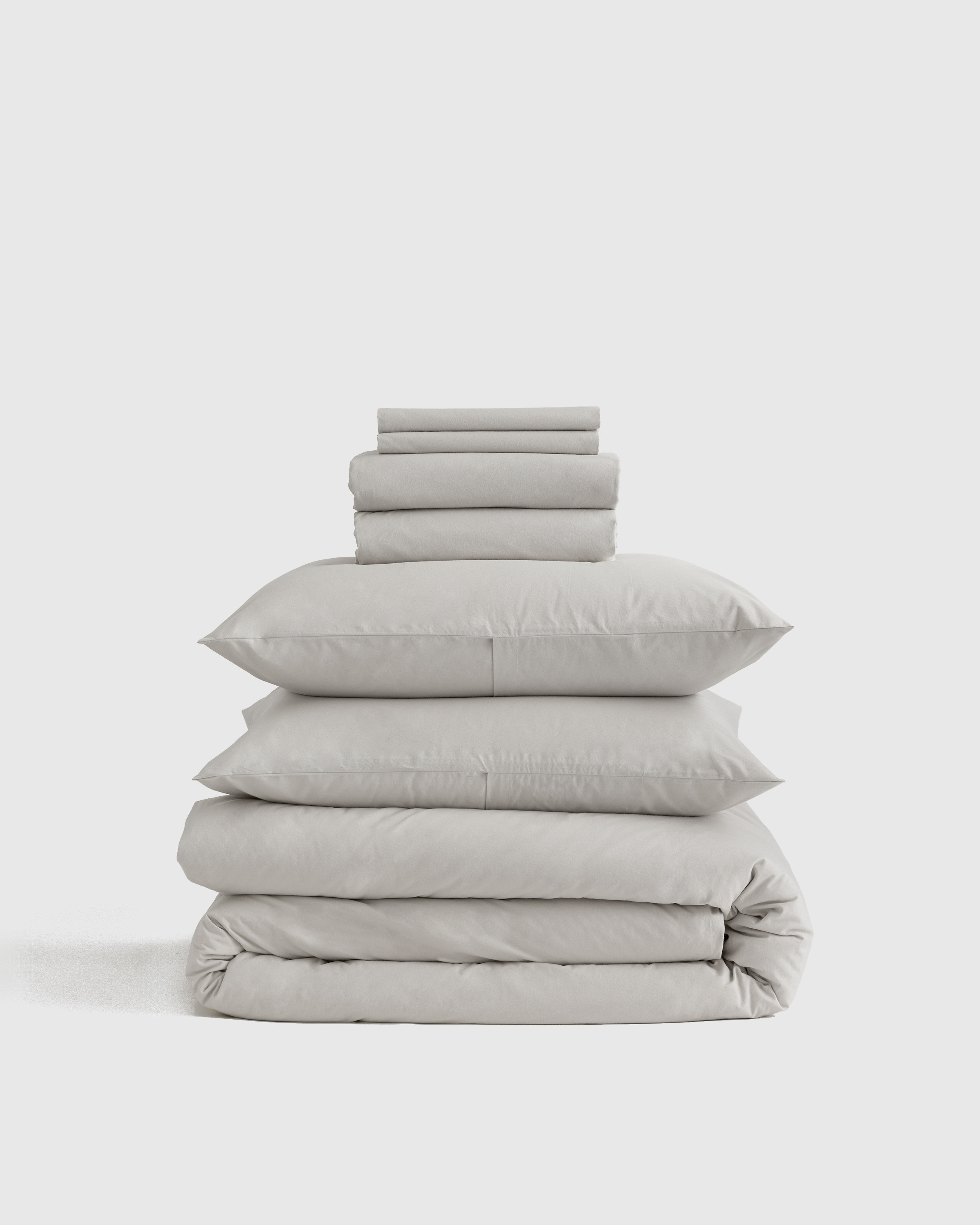 Quince | Organic Brushed Cotton Deluxe Bedding Bundle in Light Grey, Size Twin, Cotton | Quince