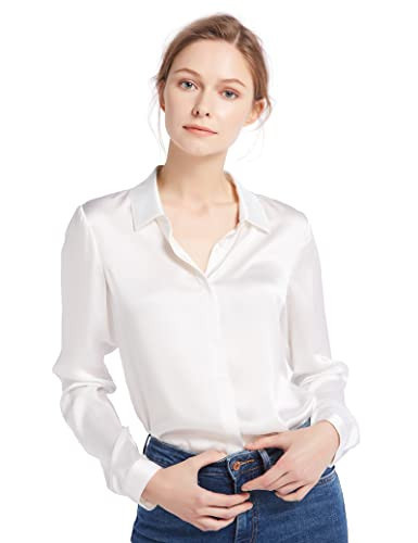 LilySilk Women's Silk Blouse 100% 22MM Silk Button-Down Shirt Long Sleeves Classic Timeless Top for All Seasons Casual Business, Natural White M | Amazon (US)