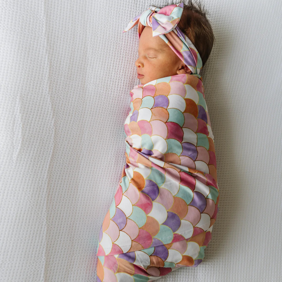 Mermaid Scales Bamboo Viscose Swaddle + Headband Set | Little Sleepies