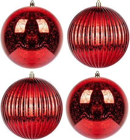 KI Store Large Red Christmas Ball Ornaments 6-Inch 4pcs Hanging Tree Ornament Decorations Shatter... | Amazon (US)