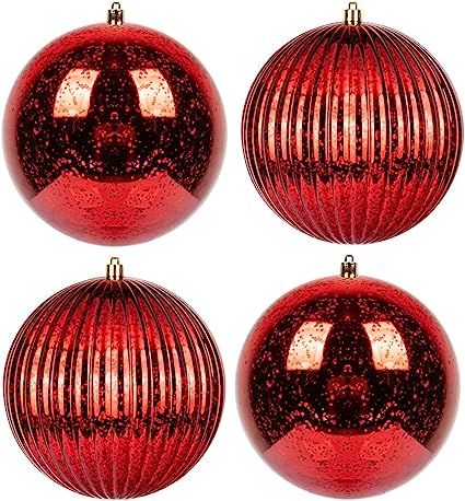 KI Store Large Red Christmas Ball Ornaments 6-Inch 4pcs Hanging Tree Ornament Decorations Shatter... | Amazon (US)