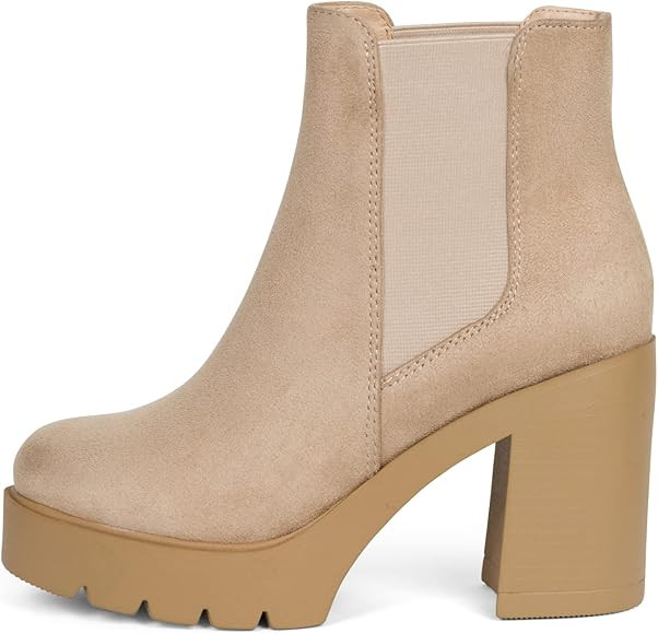 Kassie Daniela ~ Top ~ Women High Heel Lug Sole Chelsea Fashion Double Elastic Gore Ankle Boot | Amazon (US)