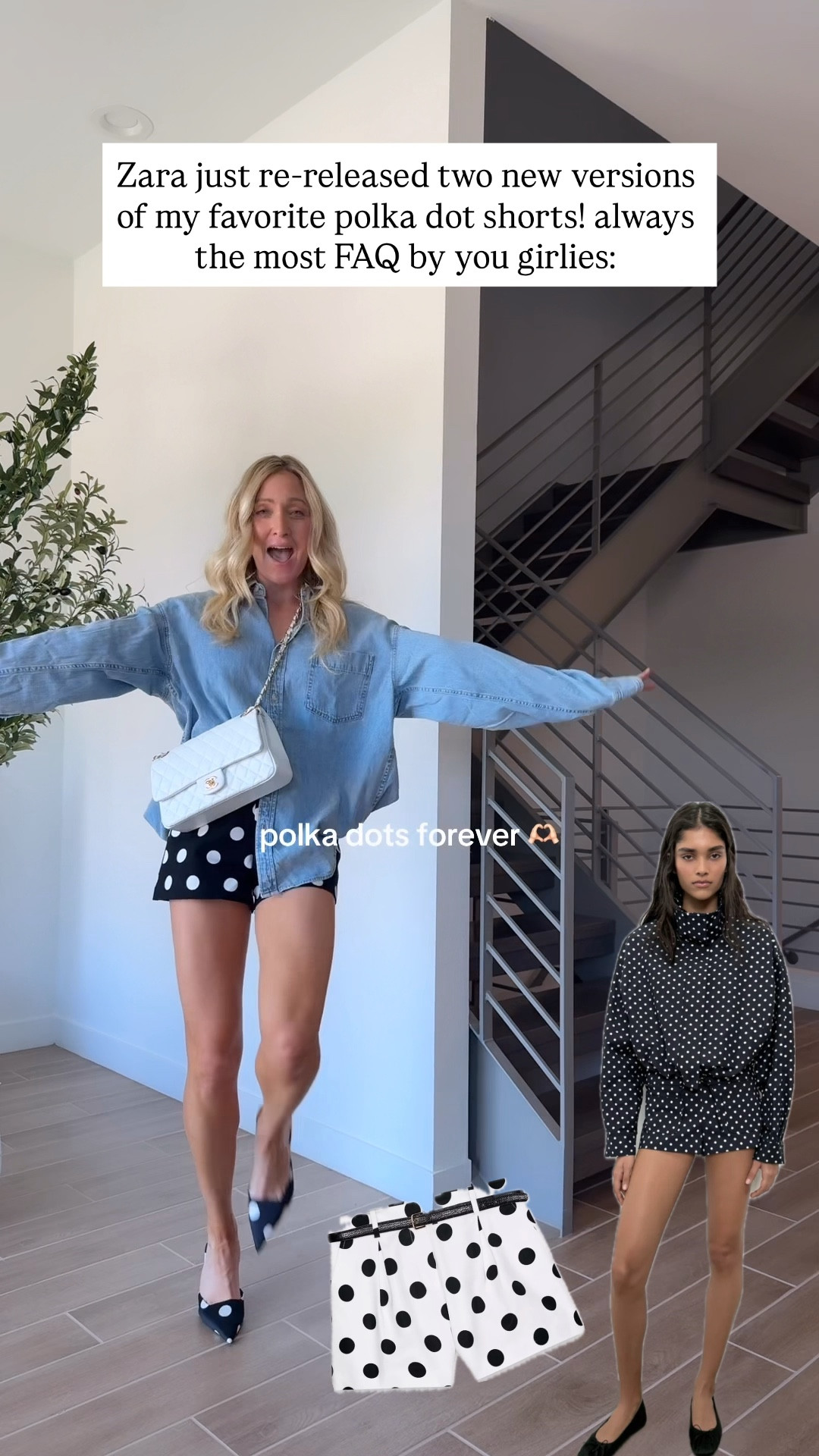 Polka dot shorts!!! Mine run tts, they’re all from Zara! 