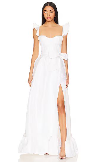 Veronica Corset Gown in White Windsor Brocade | Revolve Clothing (Global)