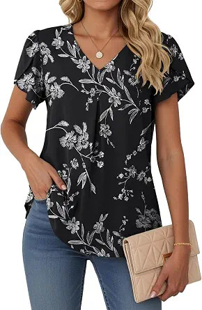 Lepunuo Womens Spring Tops Summer Dressy Casual V Neck Short Sleeve Blouses Flowy Shirts Business... | Amazon (US)