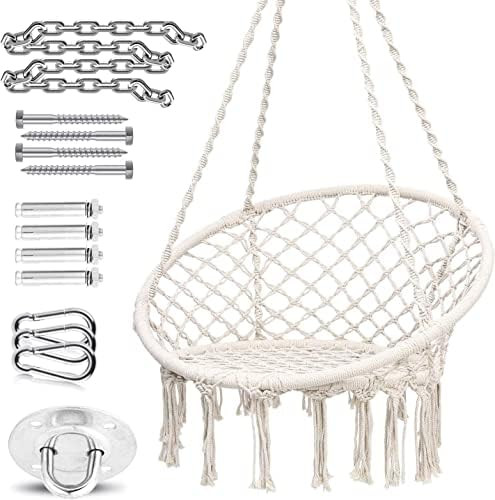Hammock Chair with Hardware Kit, Ohuhu Macrame Hanging Chair Swing for Bedroom with Heavy Duty Ha... | Amazon (US)