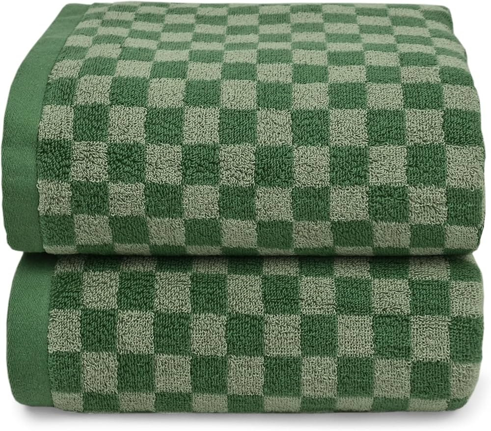 Jacquotha Luxury Bath Towels for Bathroom Green Checkered (54x28 Inches) - Cotton Soft Absorbent ... | Amazon (US)