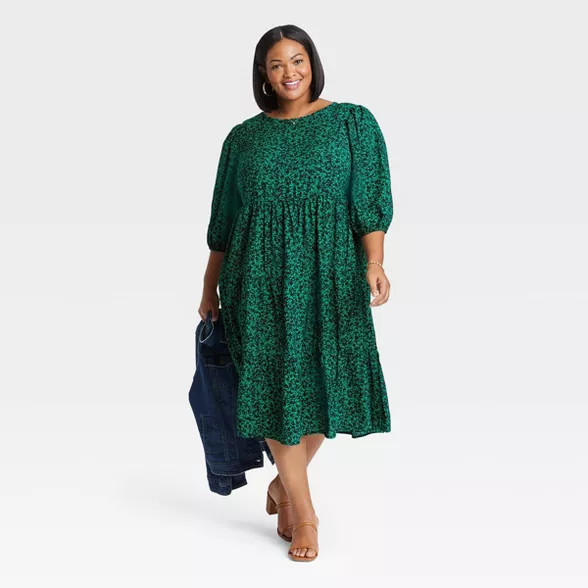 Women's Plus Size Puff 3/4 Sleeve Tiered Dress - Ava & Viv™ | Target