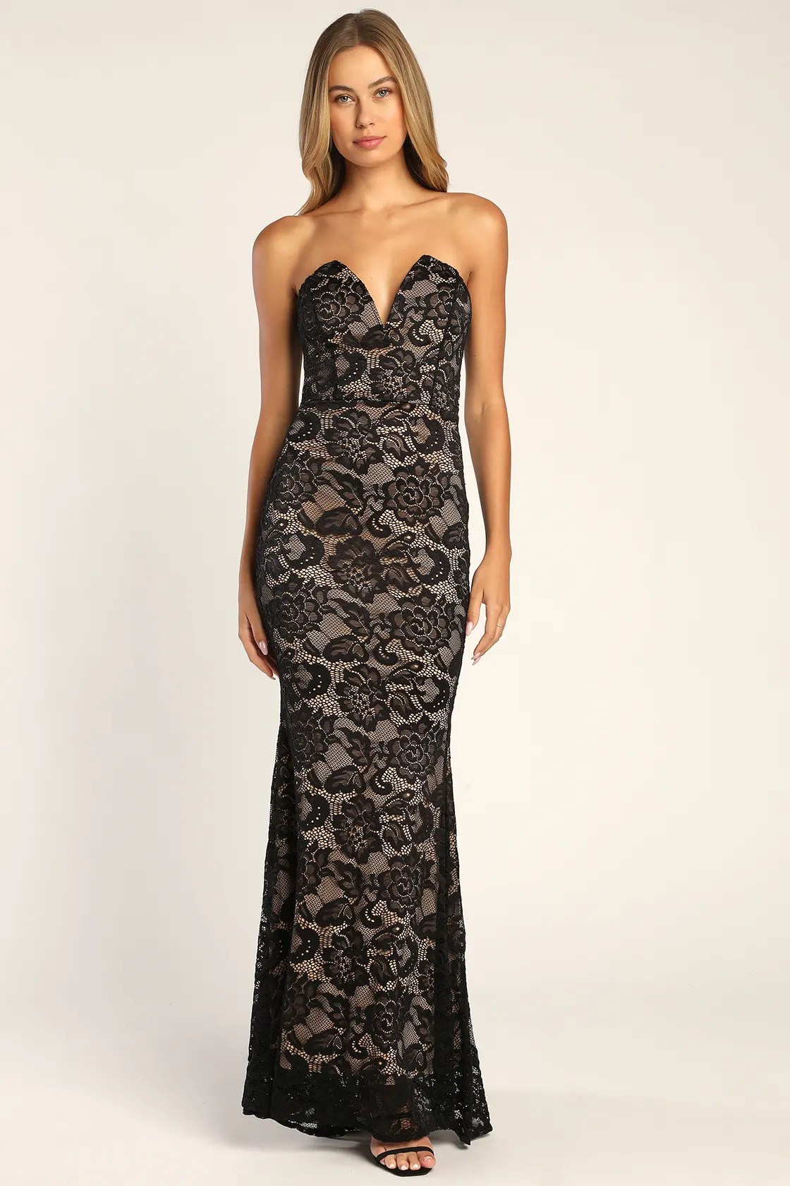 Sexy Sophistication Black Lace Strapless Trumpet Maxi Dress | Lulus