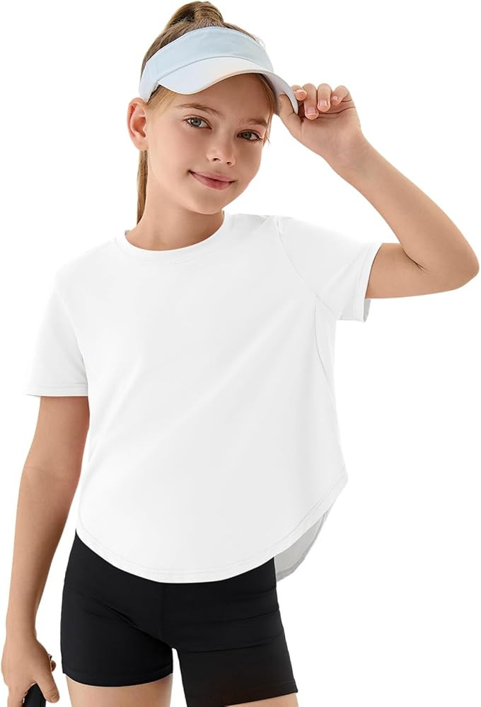 Haloumoning Girls Athletic Shirts Kids Short Sleeve Quick Dry Active Sports Tops Tees 5-14 Years | Amazon (US)