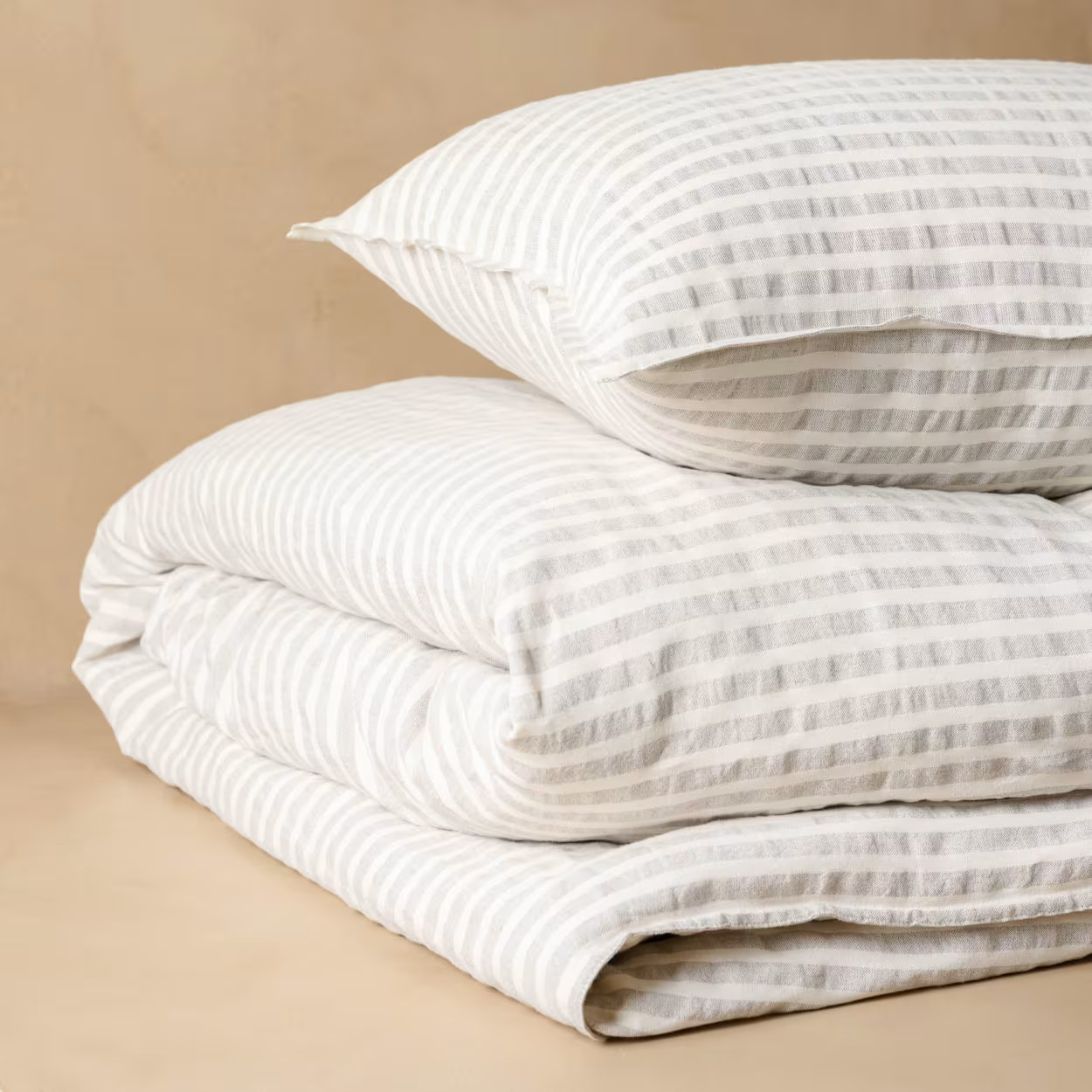 Shadow Grey + Antique White Stripe Linen Cotton Duvet | Magnolia