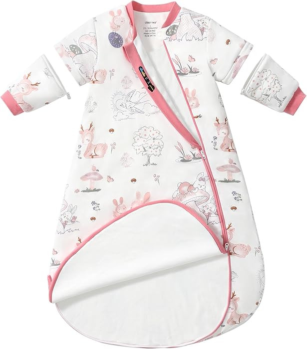 Baby Sleep Sack 6-12 Months, Cotton Detachable Long Sleeve Sleep Sack, 1.0 Tog Toddler Sleeping S... | Amazon (US)