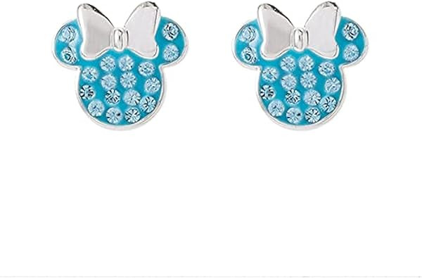 Disney Minnie Mouse Jewelry, Sterling Silver Pave Birthstone Crystal Stud Earrings | Amazon (US)