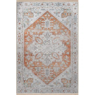 Orange Traditional Patterned Vintage Decorative Washable Rug | Wayfair North America
