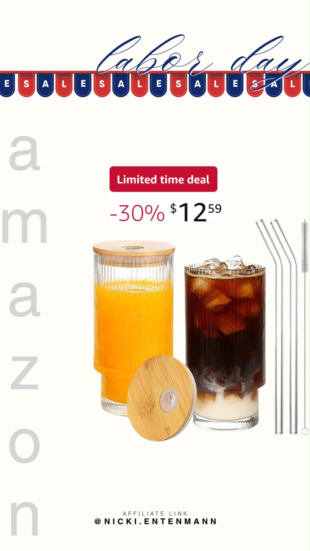Sip in style with 16oz Glass Cups featuring ribbed design, bamboo lids, and reusable glass straws. Perfect for iced coffee or daily drinks, they blend charm, convenience, and confidence. #glasscups #ribbedtumbler #icedcoffee #drinkware #bamboolid #glassstraws #kitchenfinds #homeessentials #amazonfinds #shoppingdeal 🥤🌿✨ 

 #LTKfoodie #LTKHome #LTKSaleAlert