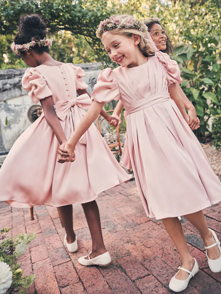 Angel & Rocket Blush Pink Portia Pleated Bodice Bow Dress | Next US