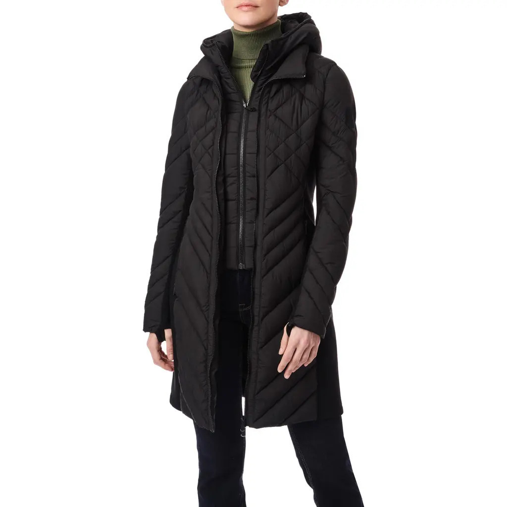 Bernardo Hooded Puffer Jacket in Black at Nordstrom, Size Large | Nordstrom
