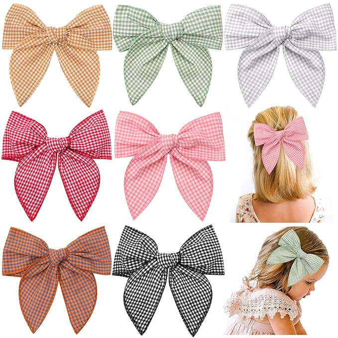 7 Pieces 6 Inch Big Hand-made Hair Bows Alligator Clips for Girls, TOKUFAGU Solid Color Boutique ... | Amazon (US)