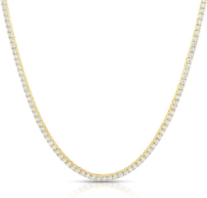 NYC Sterling Women's 18k Gold Plated Magnificent 4mm Round Cubic Zirconia Tennis Necklace | Amazon (US)