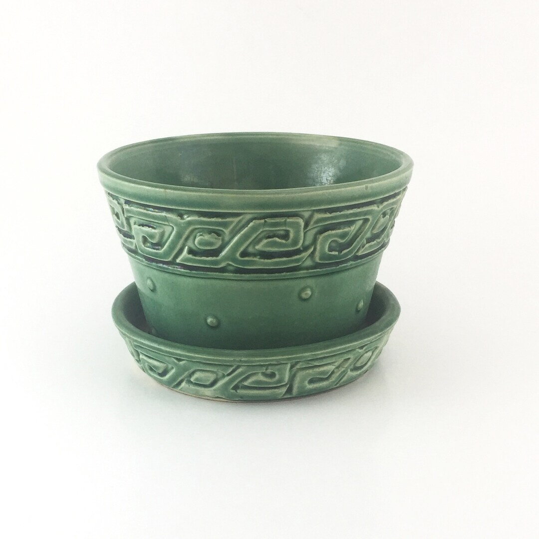FREE SHIPPING 1950's Mccoy Green Greek Key/hobnail Planter 14 With Sticker Free Shipping - Etsy | Etsy (US)